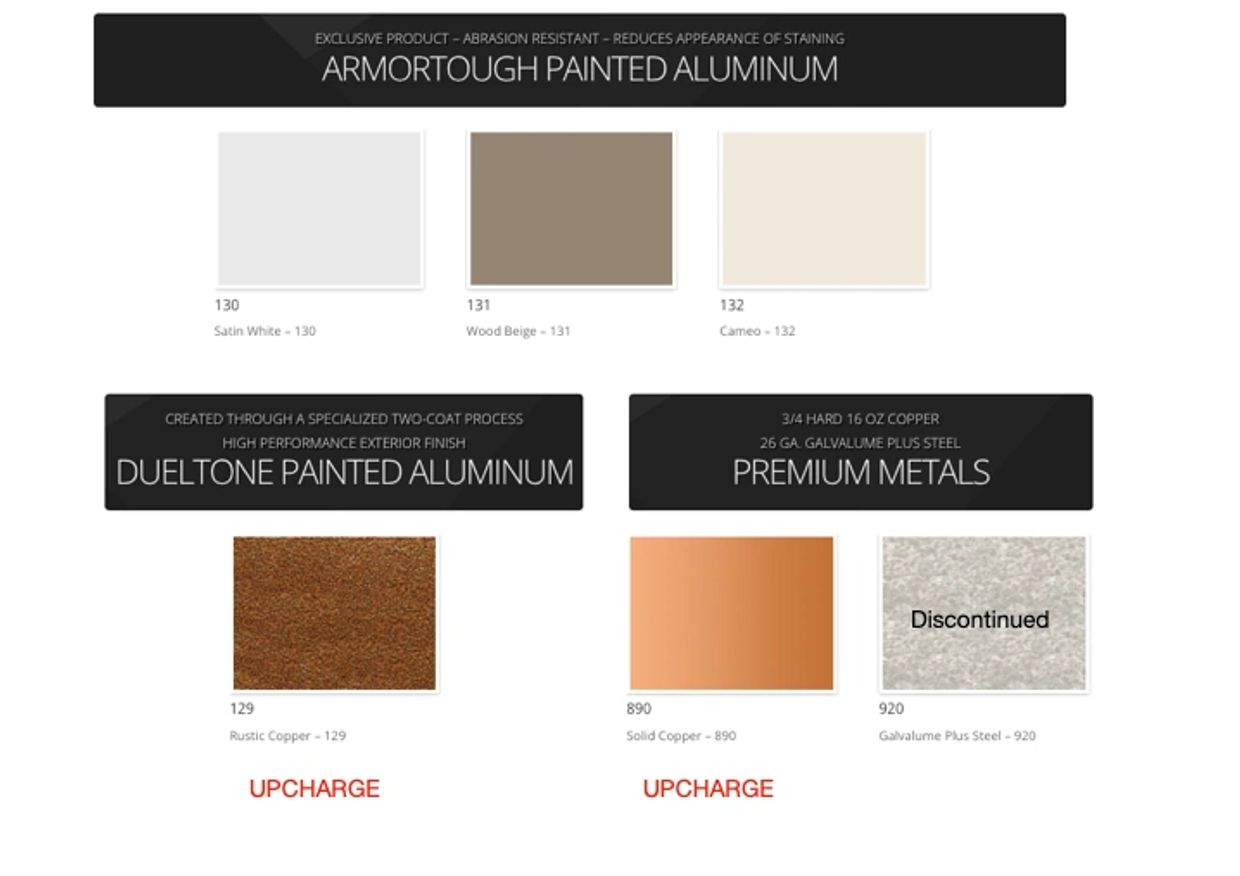 Gutter color sample chips and options